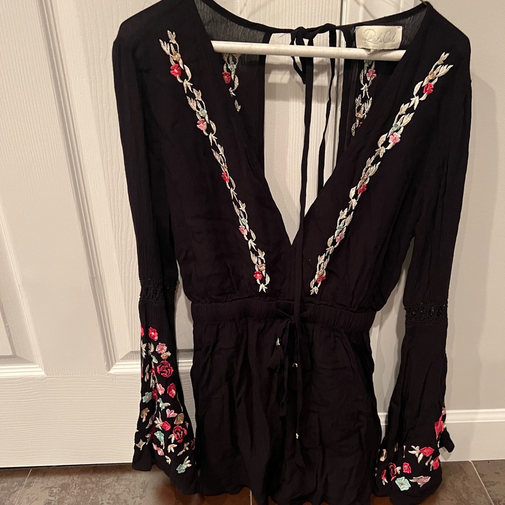 Long sleeve open back, bell sleeve romper